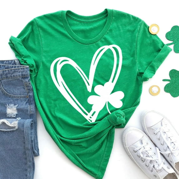Aayomet St Patrick's Day Womens Tops Casual Women Fashion Deep V-Neck Short Sleeve Tops Solid Casual Loose Basic T Shirt,Green M