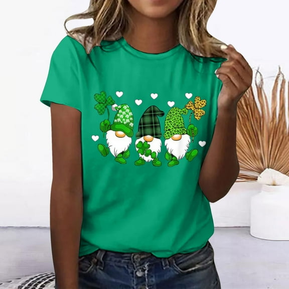 Aayomet St Patrick's Day Womens Tops Casual Womens Short Sleeve Crewneck Shirts Loose Casual Tee T-Shirt,Green XXL