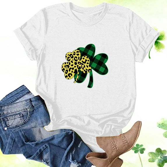 Aayomet St Patrick's Day Womens Tops Women's V Neck Short Sleeve T Shirts with Pocket Drop Tail Hem Relaxed Fit Tees,White M