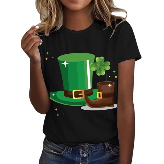 Aayomet St Patrick's Day Workout Tops For Women Women's Short-Sleeve Swing Scoopneck T-Shirt,Black XXL