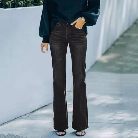 Aayomet Straight Leg Jeans For Women Women's Pull on Waist Smoother Bootcut,Black M