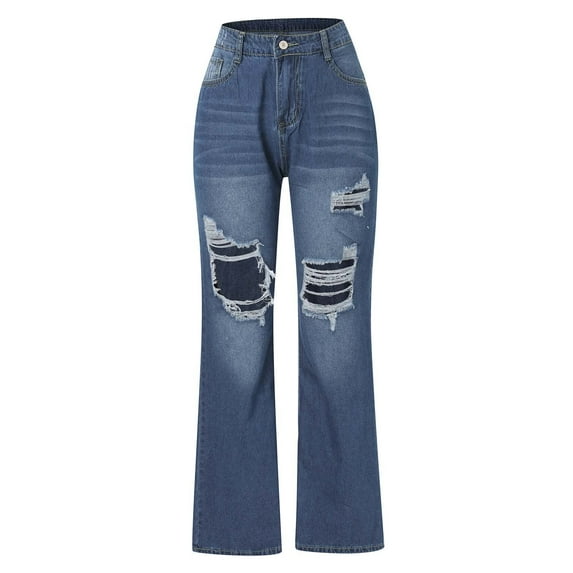 Aayomet Straight Leg Jeans For Women Womens Flare Jeans High Waisted Wide Leg Baggy Jean for Women Stretch Denim Pants,Blue XL
