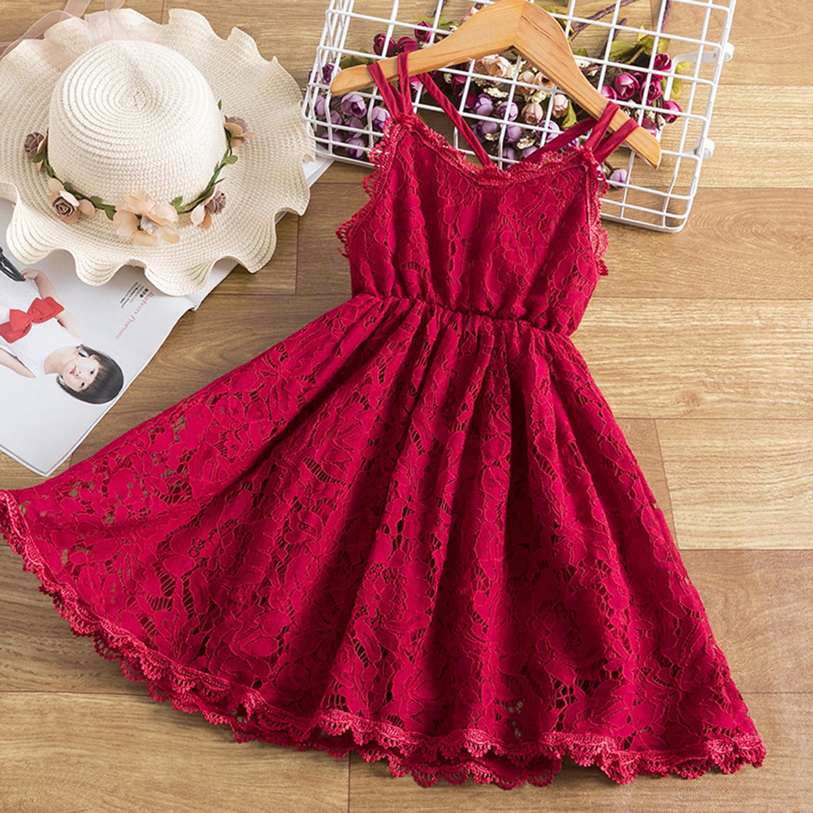 Summer Arrival Plaid Pattern Fly Sleeves Lace Decorated Dress for Stylish Girls