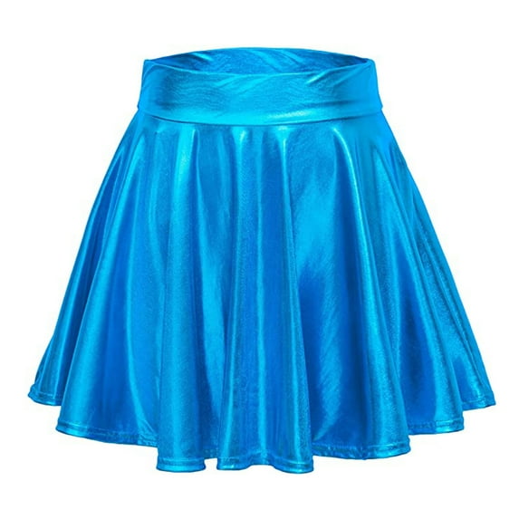Aayomet Summer Skirts For Women 2023 A-Line Shiny Mini Fashion Casual Flared Women's Pleated Skirt Skirt,Blue Large