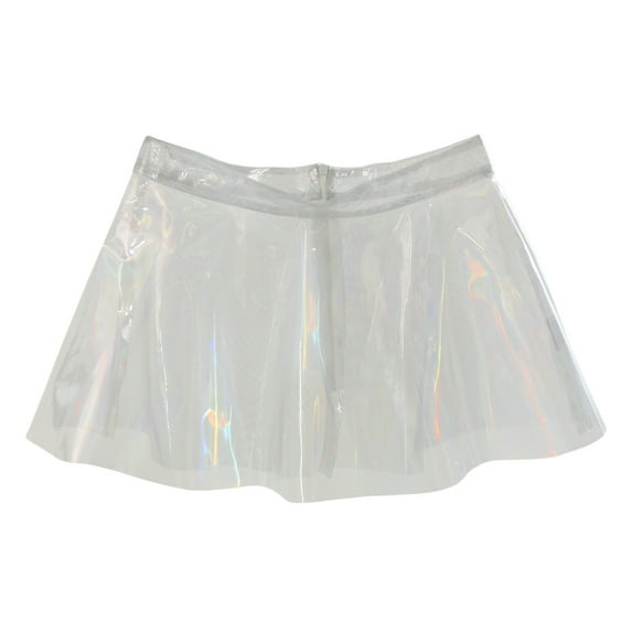Aayomet Summer Skirts For Women 2023 Women Flared Pleated Skirts Shiny See Through Mini Skirt High Waist Clubwear Novelty Skirt,Clear X-Large