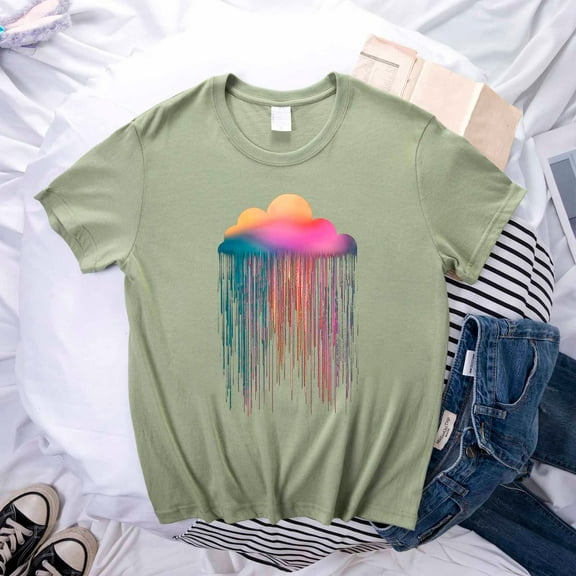 Aayomet Summer Tops For Women Women Casual Rainbow Print Short Sleeve Crew Neck T Shirt Womens Workout Tops Army Green,S