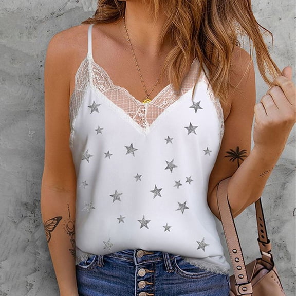 Aayomet Summer Tops For Women Women's V-Neck Chiffon Adjustable Spaghetti Strap Cami Top,Silver XL