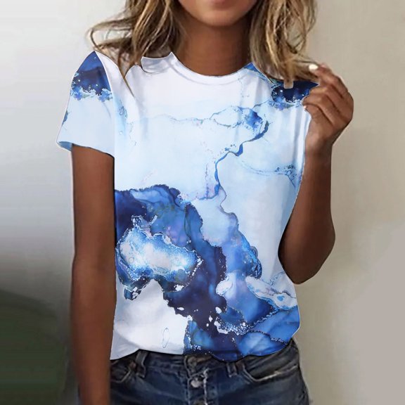 Aayomet Summer Tops For Women Womens Tops V Neck Summer Petal Sleeve Casual Tshirts,Blue L