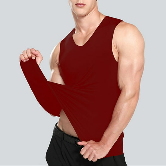 Aayomet Summer Tops Men's Ice Silk Vest Fitness Wide Shoulder Running Sports Seamless Inside And Outside Wear,Red 5X-Large