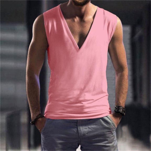 Aayomet Summer Tops Men's Solid V Neck Tank Top Casual Breathable Sleeveless T Shirt,Red 3X-Large