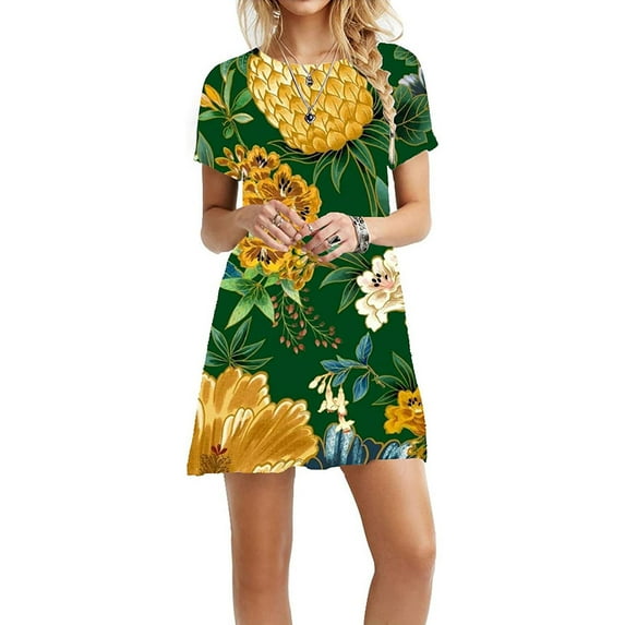 Aayomet Sun Dresses Women Summer Women Summer Short Sleeved Crew Neck Loose Tee Shirt Dress Casual Printing Dress,Yellow S