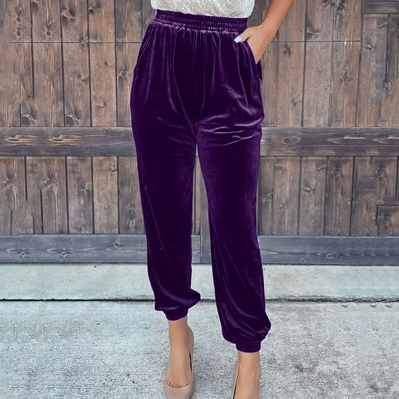 Aayomet Sweat Pants Women's Active High Waisted Sporty Gym Fit Jogger Sweatpants Baggy Lounge Pants with Pockets,Purple M