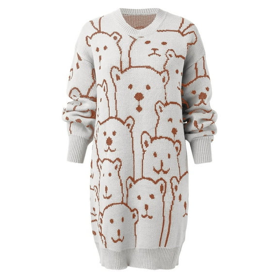 Aayomet Sweater Dress For Women Fall Women's Crewneck Long Sleeve Cable Knit Sweater Dress Slouchy Oversized Pullover Dresses,White L