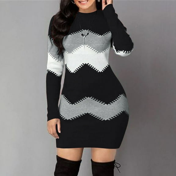 Aayomet Sweater Dress For Women Turtleneck Long Sleeve Knit Pullover Sweater Bodycon Mini Dress,Black M