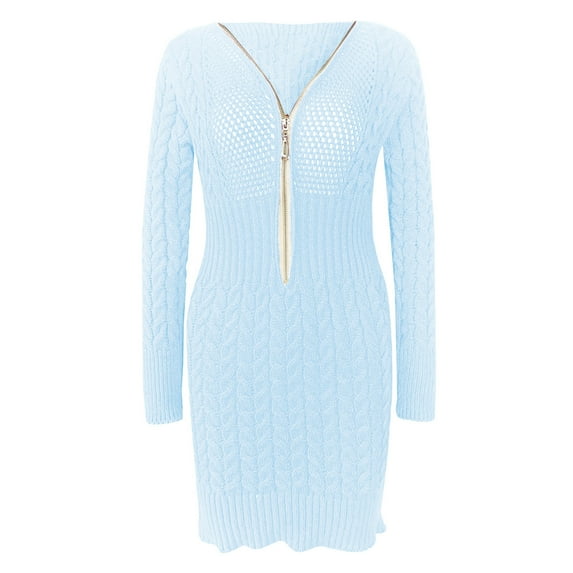 Aayomet Sweater Dress For Women's Mock Neck Ribbed Long Sleeve Bodycon Pullover Cute Mini Sweater Dress,Blue S
