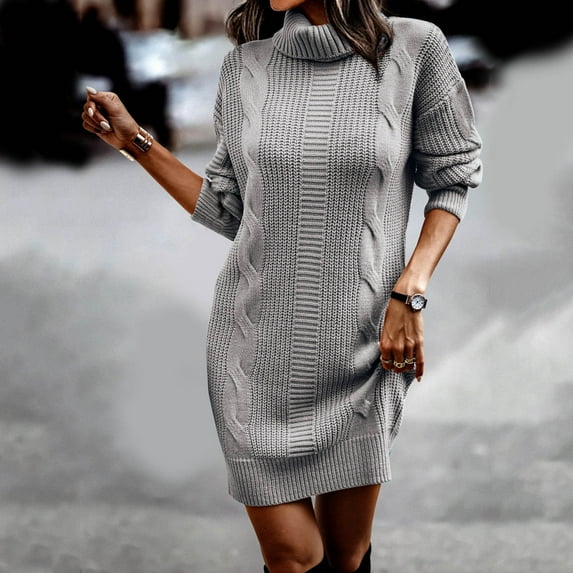 Aayomet Sweater Dress For Women's Turtleneck Sweater Dress Long Sleeve Ribbed Knit Stretch Midi Bodycon Dresses,C S