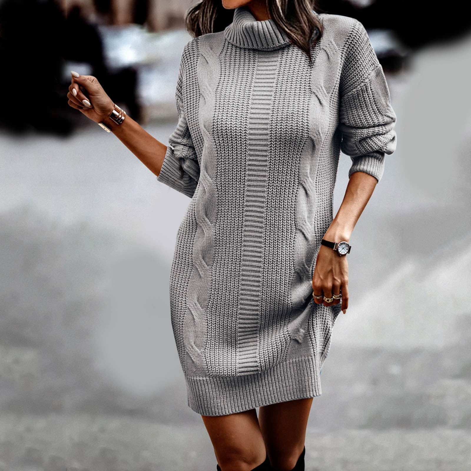 Casual turtleneck long knitted sweater dress women Cotton slim bodycon dress  pullover female Autumn winter dress – Essish