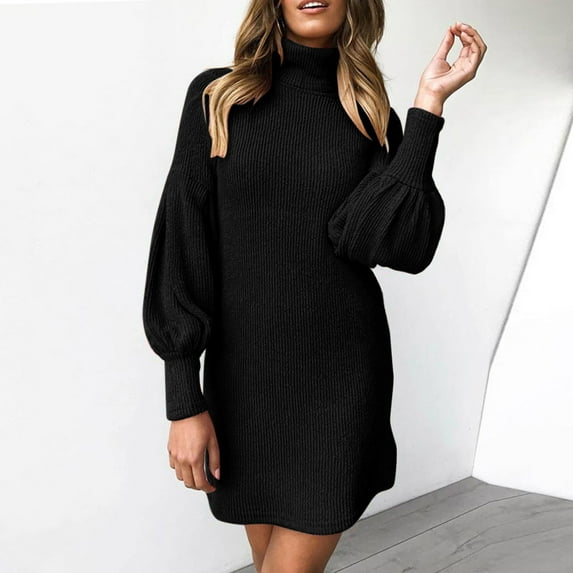 Aayomet Sweater Dress For Women Plus Size Women Casual Long Sleeve Bodycon Short Sweater Dresses Crew Neck Stretchy Knit Knitted Solid Long Pullover Jumper,Black S