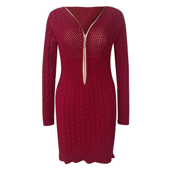 "Aayomet Sweater Dress Women's Turtleneck Ribbed Elbow Long Sleeve Knit Sweater Dress, S"