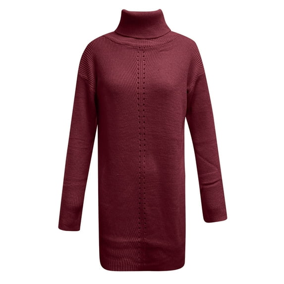 Aayomet Sweater Dress Womens Turtleneck Oversized Long Batwing Sleeve Fall Sweater 2023 Plus Size Tunic Pullover Ribbed Knit Dresses,Red S