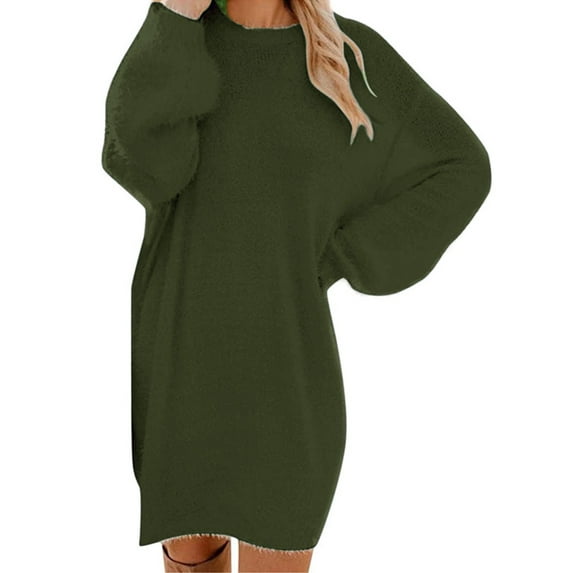 Aayomet Sweater Dresses Long Women Turtleneck Long Lantern Sleeve Self Tie Rib-Knit Dress Casual Loose Winter Pullover Sweater Dresses,AG M