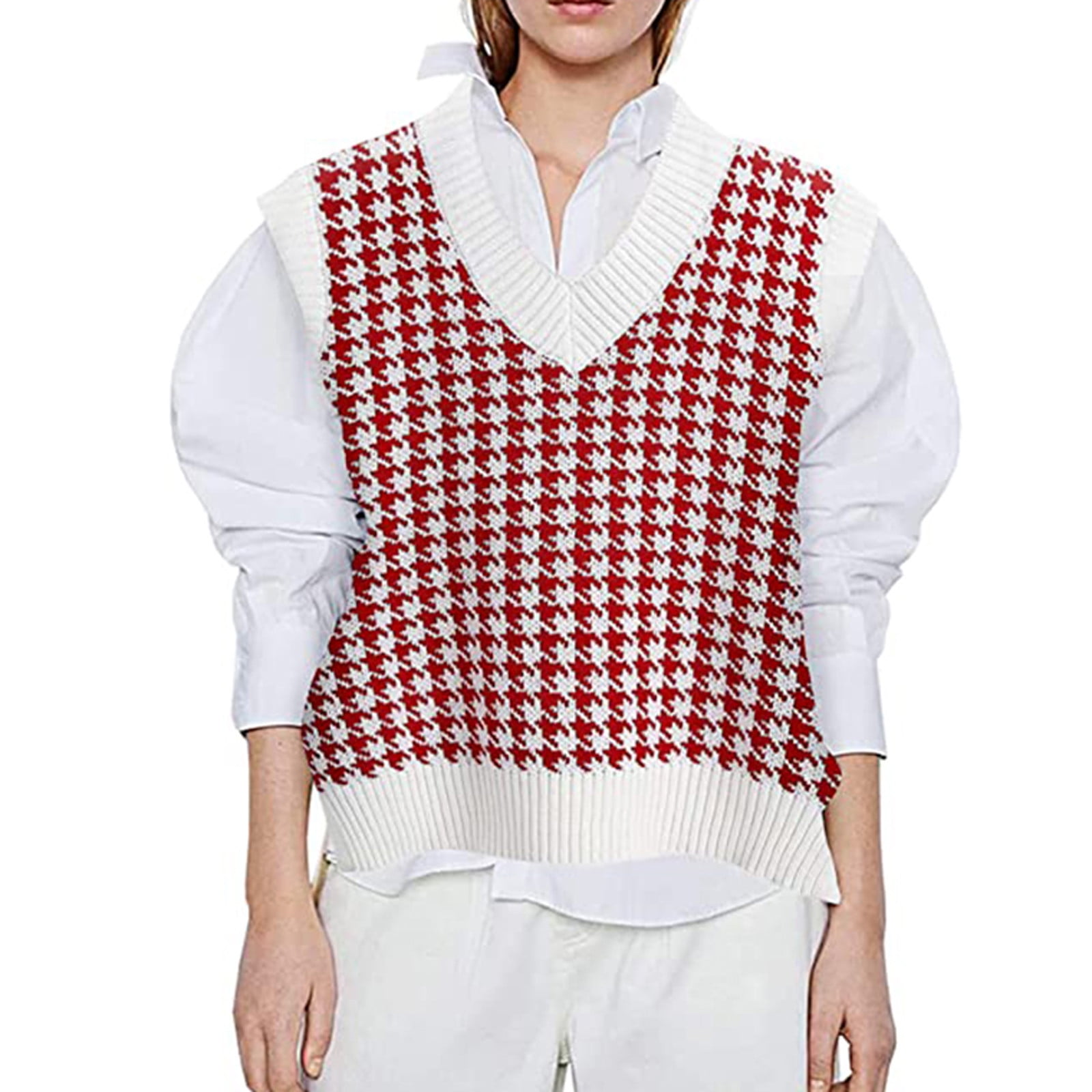 Aayomet Sweater Vest for Women V Neck Ribbed Knit Split Pullover ...