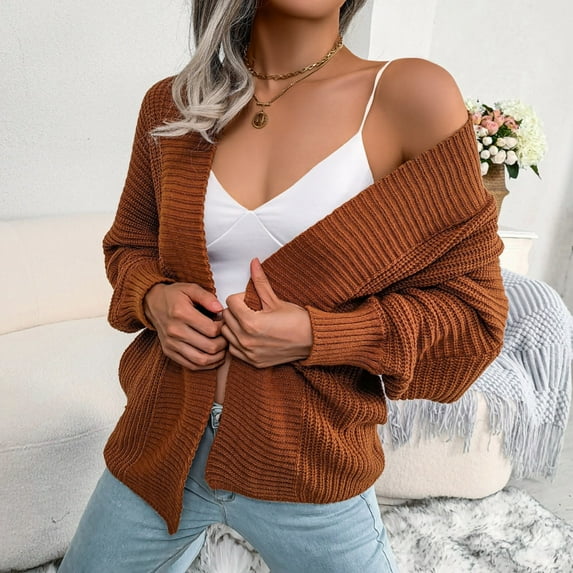 Aayomet Sweaters For Women Women's Casual Oversized Long Batwing Sleeve Open Front Slouchy Soft Fuzzy Knit Crop Cardigan Sweater,Brown S-XXL