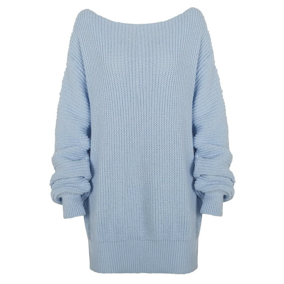 Aayomet Sweaters for Women Off Shoulder Knit Long Pullovers (Light Blue, S)