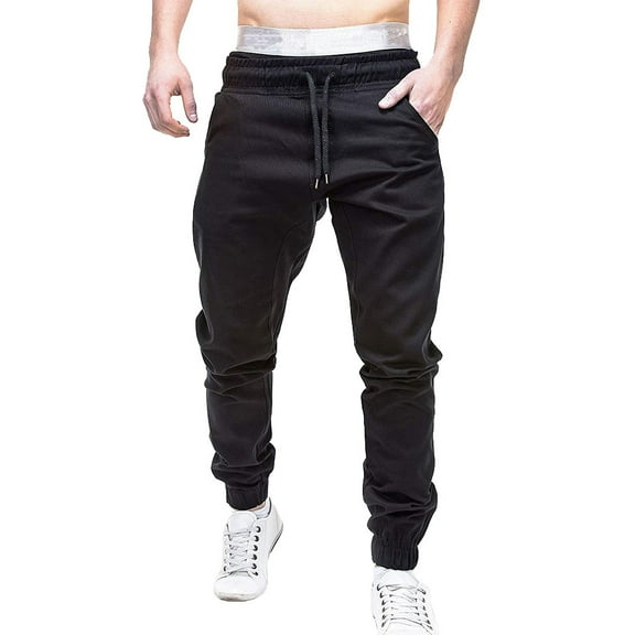 Aayomet Sweatpants For Men Men Sweatpants Slacks Casual Elastic Joggings Sport Solid Baggy Pockets Trousers,Black Medium