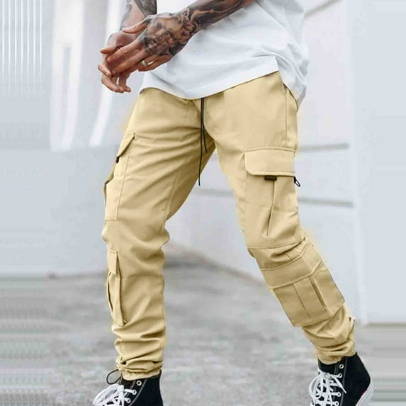 Aayomet Sweatpants For Men With Pockets Tall Mens Joggers Peached Sweatpants Workout Pants with Zipper Pockets,Khaki L