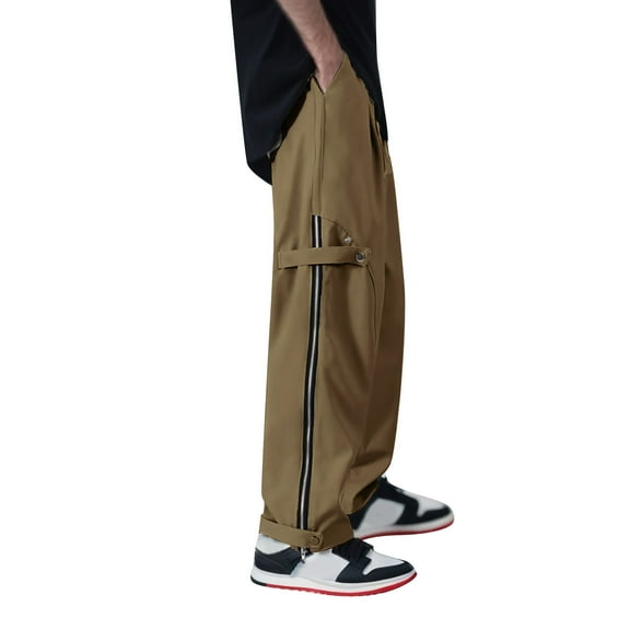 Aayomet Sweatpants for Men Jogger Side Zipper Buckle Full Open Sports Pants With Pockets At The Legs (Brown, XXXL)