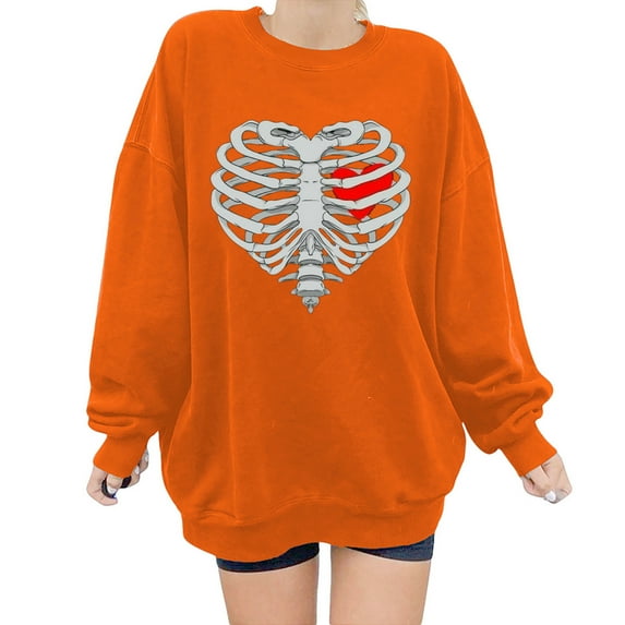 Aayomet Sweatshirt For Women Loose Fit Womens Casual Crewneck Sweatshirt Long Sleeve Tops Cute Pullover Loose Fit,Orange S-XXL
