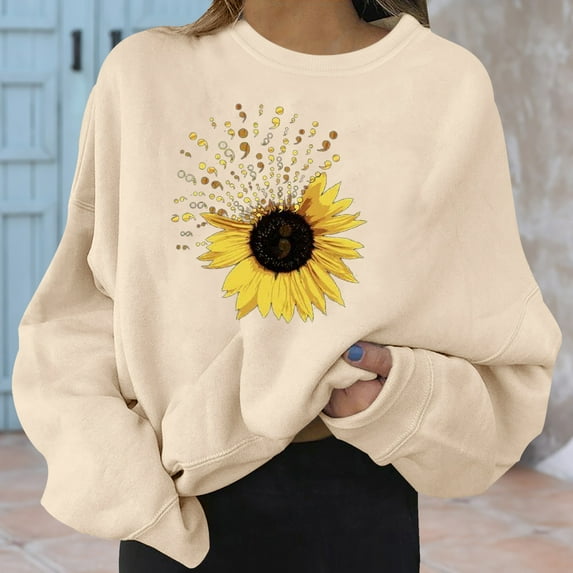 Aayomet Sweatshirt For Women Women's Oversized Long Sleeve Sweatshirts Pure Color Round Neck Casual Pullover Shirt Beige,S