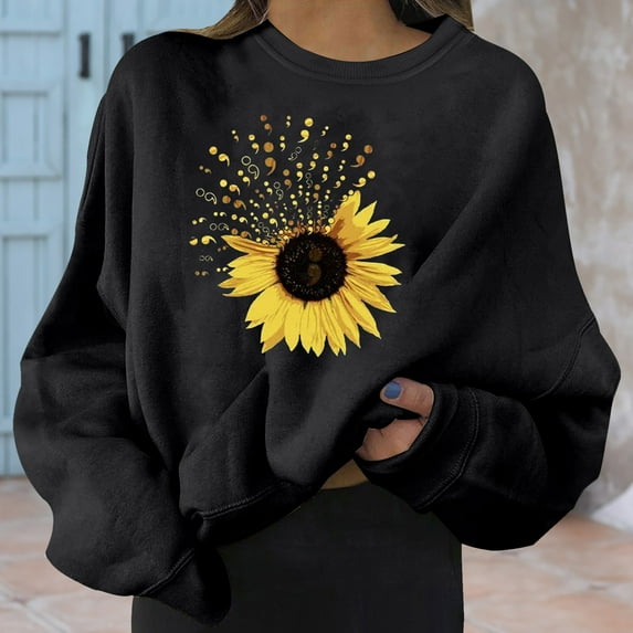 Aayomet Sweatshirt For Women Women's Oversized Long Sleeve Sweatshirts Pure Color Round Neck Casual Pullover Shirt Black,S