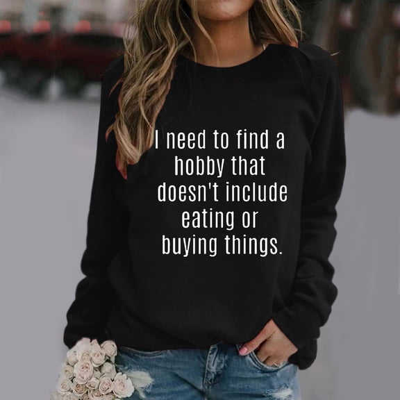 Aayomet Sweatshirts Women Top Blouse Long-sleeved O Neck Sweatshirt Casual Blouse Shirts Stylish Top Pullover (Black, XL)