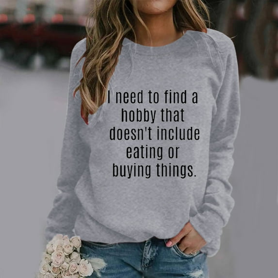 Aayomet Sweatshirts Women Top Blouse Long-sleeved O Neck Sweatshirt Casual Blouse Shirts Stylish Top Pullover (Gray, XL)