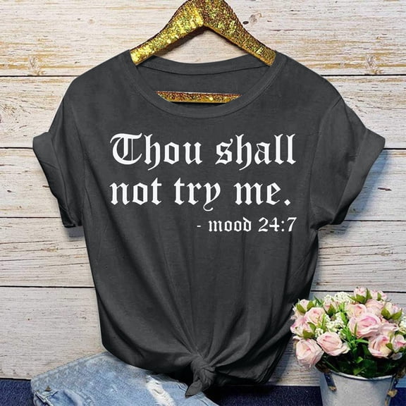 Aayomet T Shirts For Women Blouse For Women Casual Letter Printing Shirts Crew Neck Short Sleeve Cute Tops For Women Dark Gray,M