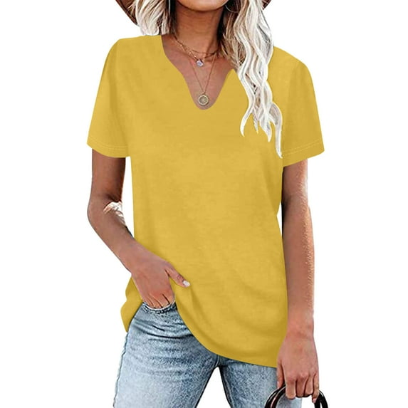 Aayomet T Shirts For Women Women Casual V Neck Pringting Soft T Shirt Flowy Pleated Tunic Workout Tops For Women Yellow,S-XXL