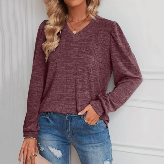 Aayomet T Shirts For Women Women's Long Sleeve Round Neck Elbow Patched Color Block Stripe Shirt Tops,Purple L