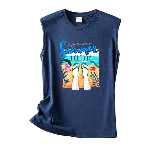Aayomet Tank Top For Women Womens Tank Tops Casual Flowy Printed Vest Shirts Sleeveless Cotton Soft Summer Tees Blouses,Blue L