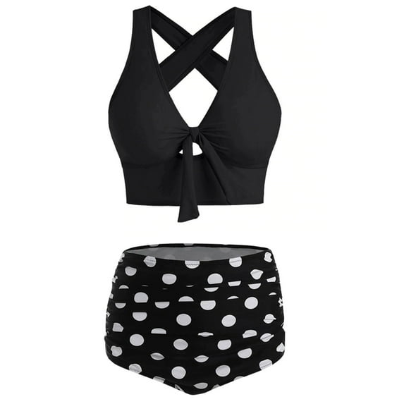 Aayomet Tankini Swimsuits for Women Tummy Control Bathing Suits Two Piece Tankini Tops with Bikini Bottoms Twist Swimwear Pockets,Black S