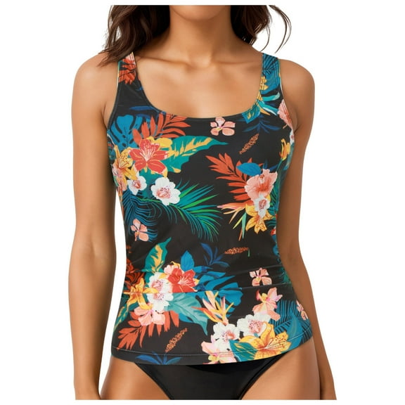 Aayomet Tankini Tops for Women Swimwear Top Only Tummy Control Bathing Suit Top No Bottom Modest Swim Top (Dark Blue, XL)