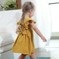 thumbnail image 1 of Aayomet Teen Dresses Girls Loose Plain 3/4 Sleeve Casual Pocket Ruffle Swing Long Maxi Dress with Belt,Yellow 3-4 Years, 1 of 5