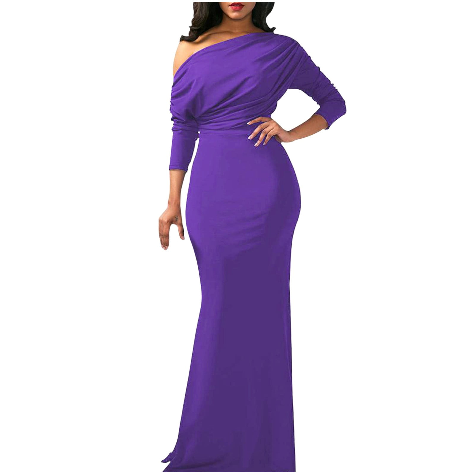 Aayomet Tight Dress for Women Long Sleeve Square Neck Long Fitted Dresses Purple XXL Walmart