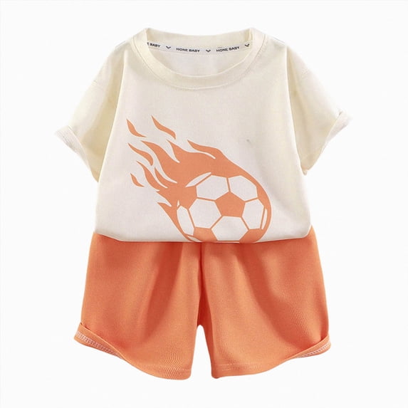 Aayomet Toddler Boys Girls Waffle 2 Piece Outfits Summer Short Sleeve Football Tops and Shorts Sets Kids Sports Suit