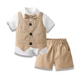thumbnail image 1 of Aayomet Toddler Boys Short Sleeve Solid T Shirt Tops Vest Coat Shorts Child Kids Gentleman Outfits Bodysuit Baby Boy,Khaki 4-5 Years, 1 of 3