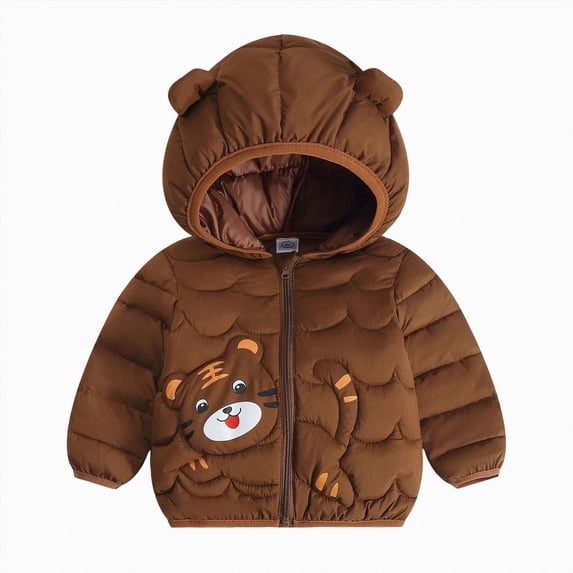 Aayomet Toddler Coats Bear-Ear Print Hooded Puffer Jacket for Baby Zip-Up Winter Coat (Khaki,4-5 Years)