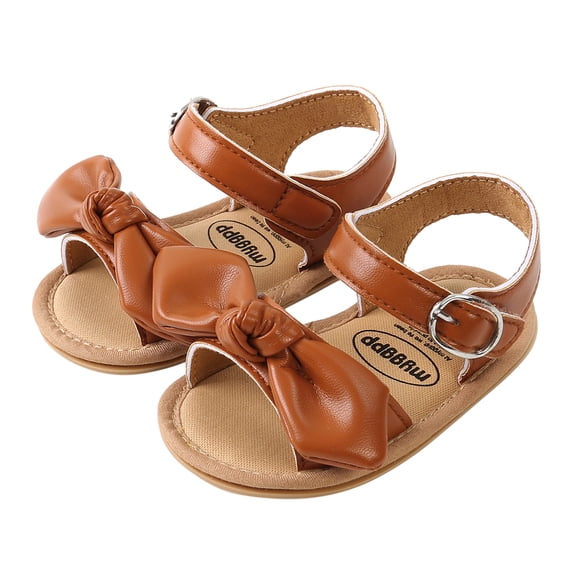 Aayomet Toddler Colour Kids Sandals Barefoot The 018M Bowknot First Non-Slip Walkers Girl Floor Soild Sandals for Baby Girls,Brown 0 Months