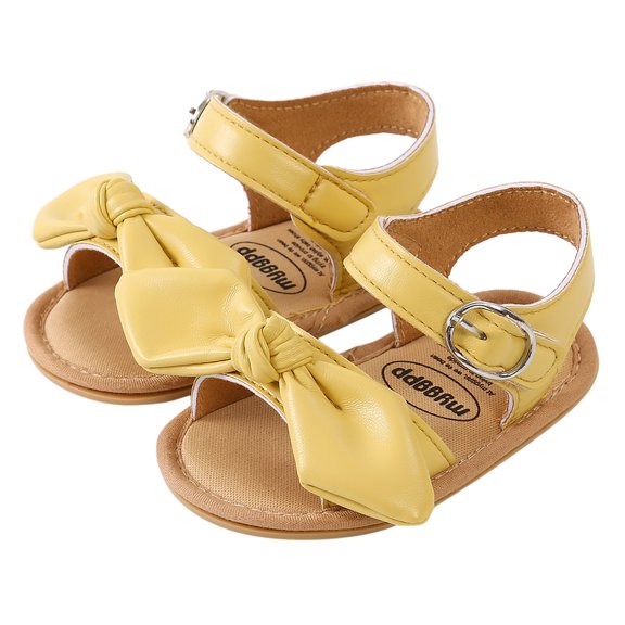 Aayomet Toddler Colour Kids Sandals Barefoot The 018M Bowknot First Non-Slip Walkers Girl Floor Soild Sandals for Baby Girls,Yellow 12 Months