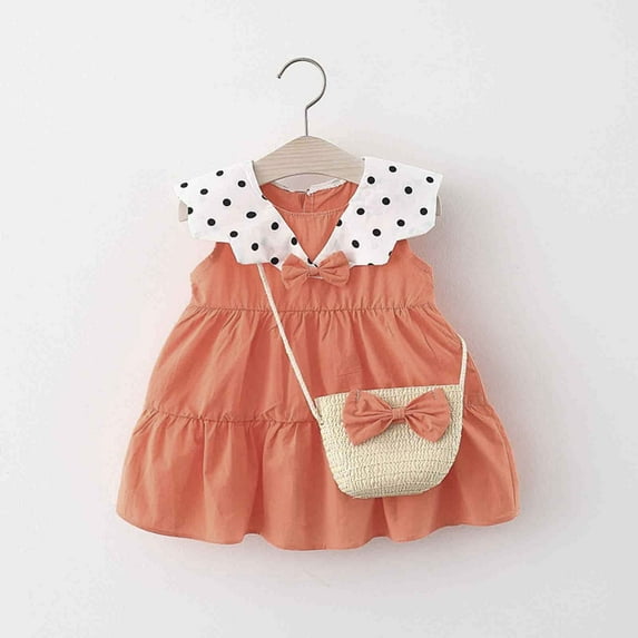 Aayomet Toddler Girl Dress Girls Dress Long Sleeve Solid Tunic Dress for Girls with Big Bow Tie,Orange 1-2 Years